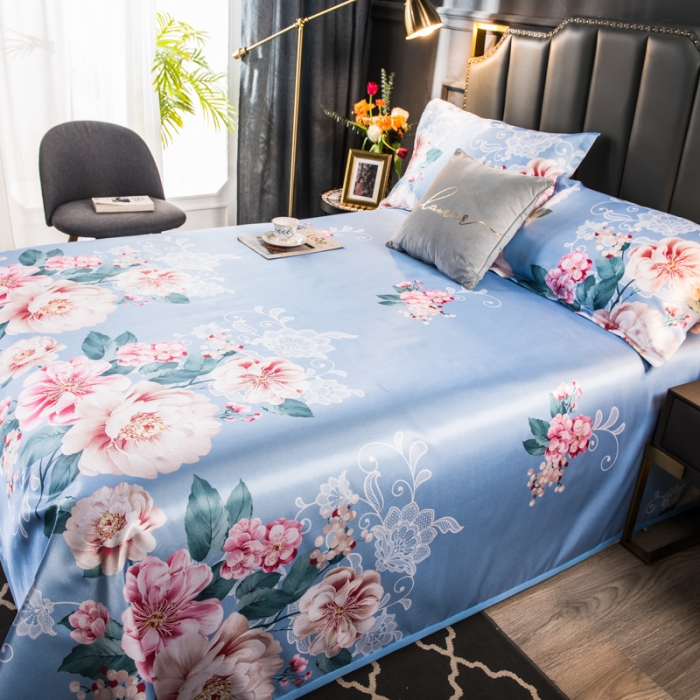 91家纺网 家纺一手货源 找家纺 玖玖爱 2021新款床单款冰丝凉席三件套 花开倾城