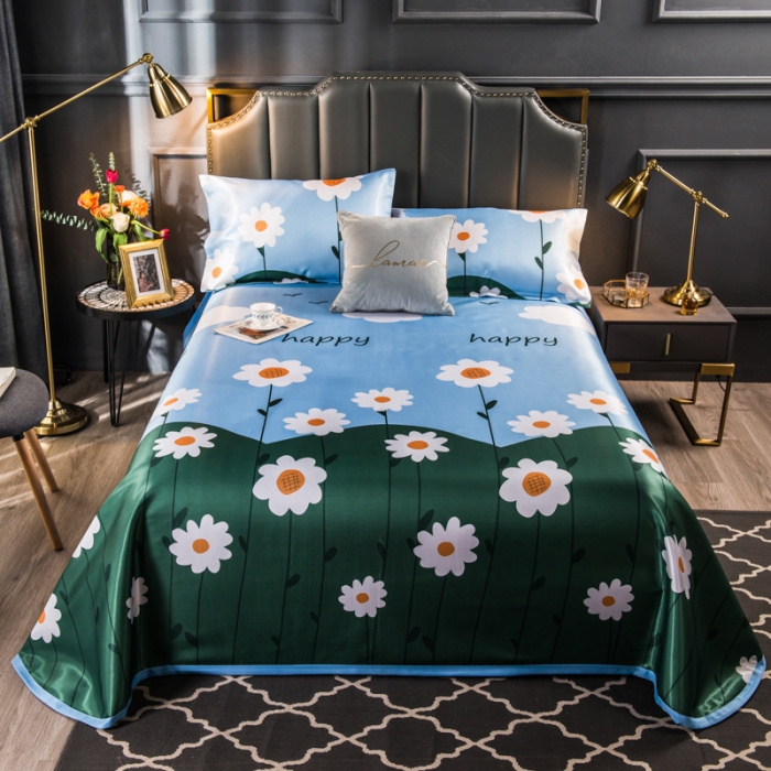 91家纺网 家纺一手货源 找家纺 玖玖爱 2021新款床单款冰丝凉席三件套 花开向阳