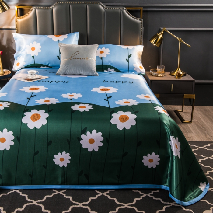 91家纺网 家纺一手货源 找家纺 玖玖爱 2021新款床单款冰丝凉席三件套 花开向阳