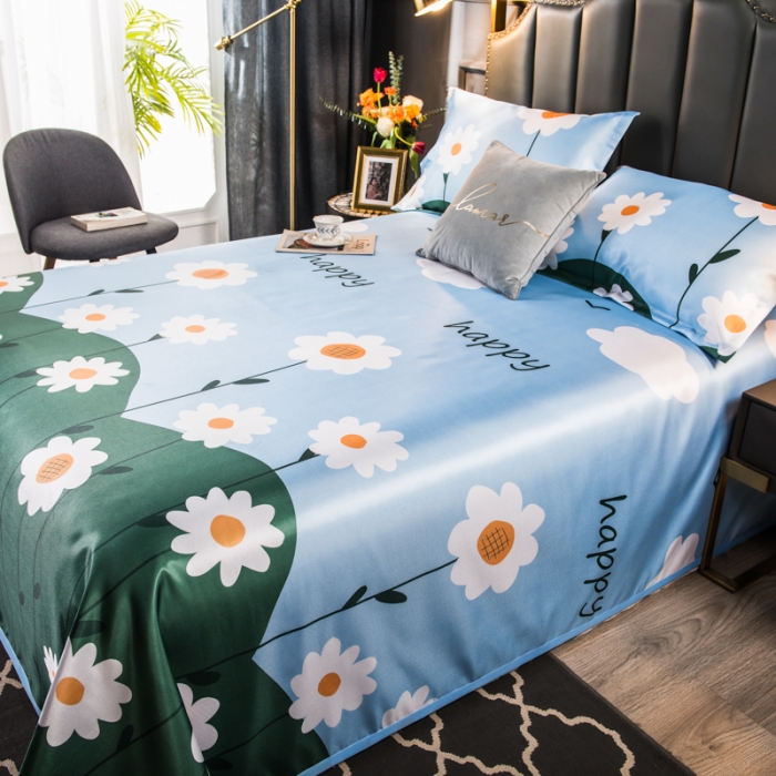 91家纺网 家纺一手货源 找家纺 玖玖爱 2021新款床单款冰丝凉席三件套 花开向阳