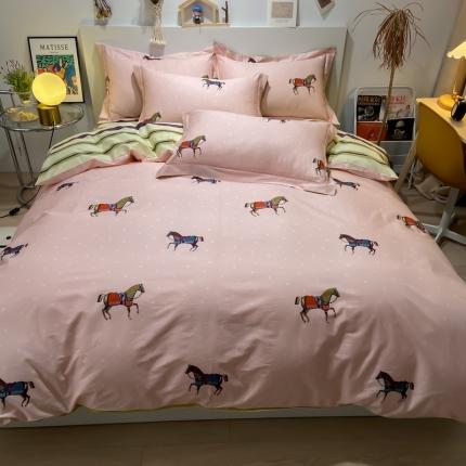 91家纺网 家纺一手货源 找家纺 由丽家纺 铂金臻棉全棉四件套“ 被套放预缩” 轻奢小马 粉