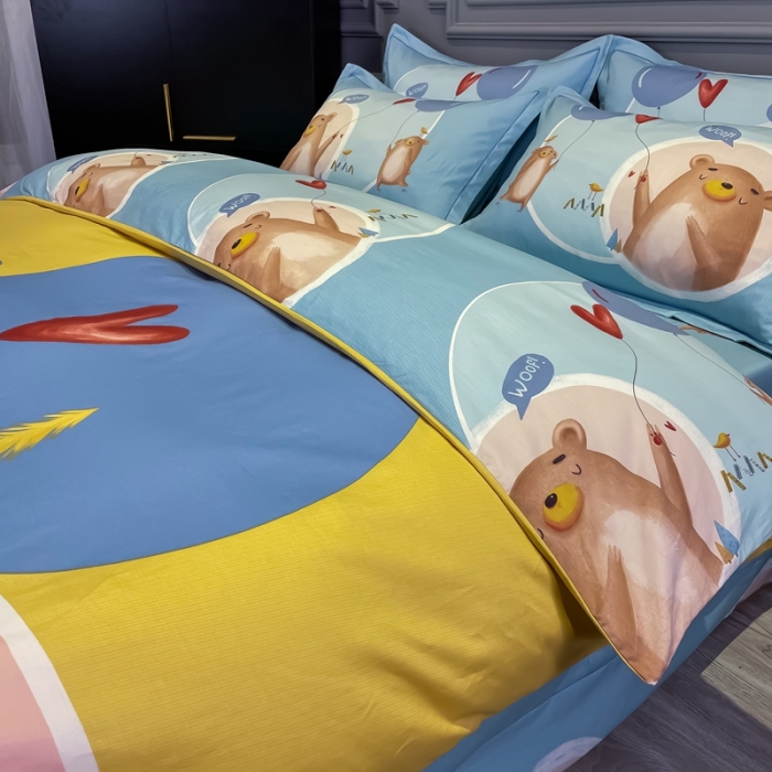 91家纺网 家纺一手货源 找家纺 金爱家 2021新款13372大版全棉卡通四件套 小萌熊