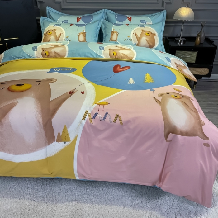 91家纺网 家纺一手货源 找家纺 金爱家 2021新款13372大版全棉卡通四件套 小萌熊