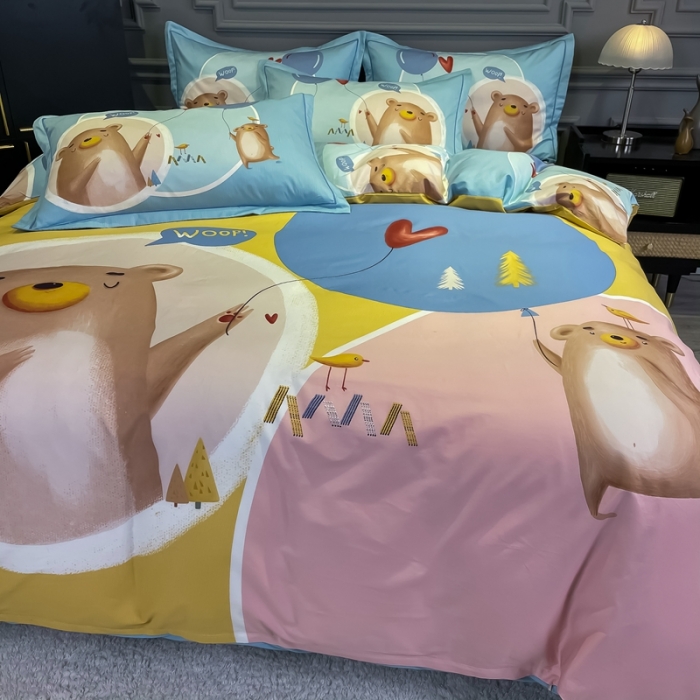 91家纺网 家纺一手货源 找家纺 金爱家 2021新款13372大版全棉卡通四件套 小萌熊