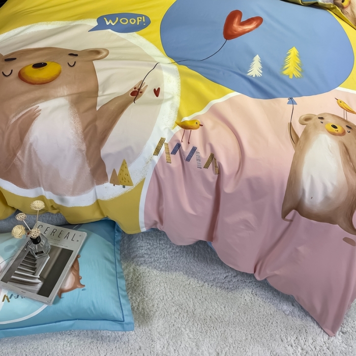 91家纺网 家纺一手货源 找家纺 金爱家 2021新款13372大版全棉卡通四件套 小萌熊