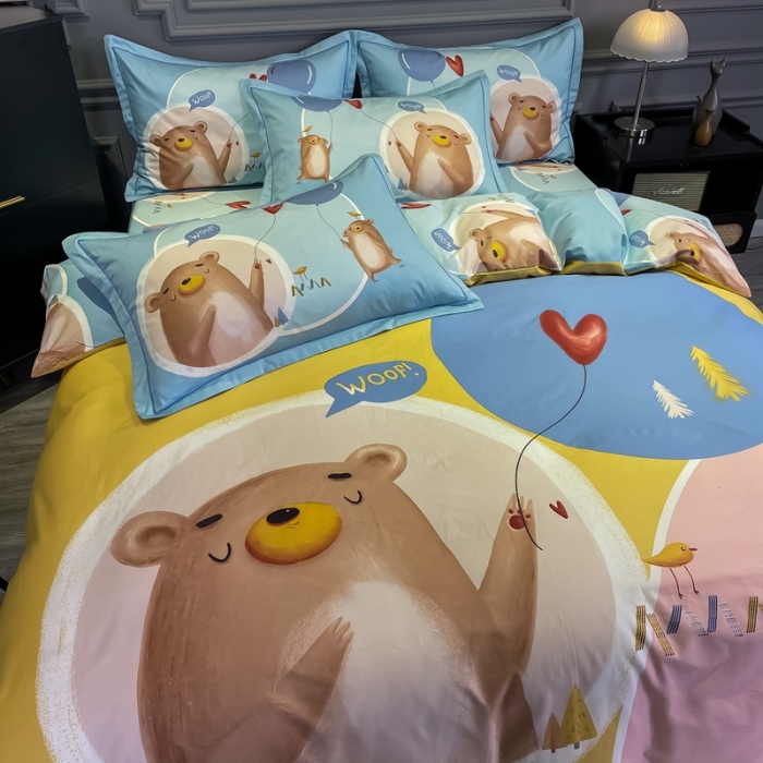 91家纺网 家纺一手货源 找家纺 金爱家 2021新款13372大版全棉卡通四件套 小萌熊