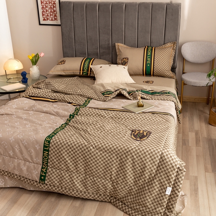 91家纺网 家纺一手货源 找家纺 金爱家 2021新款全棉夏被四件套 加州咖