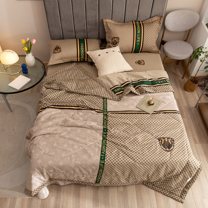 91家纺网 家纺一手货源 找家纺 金爱家 2021新款全棉夏被四件套 加州咖