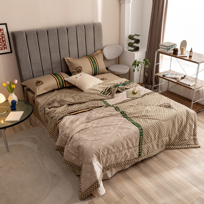 91家纺网 家纺一手货源 找家纺 金爱家 2021新款全棉夏被四件套 加州咖