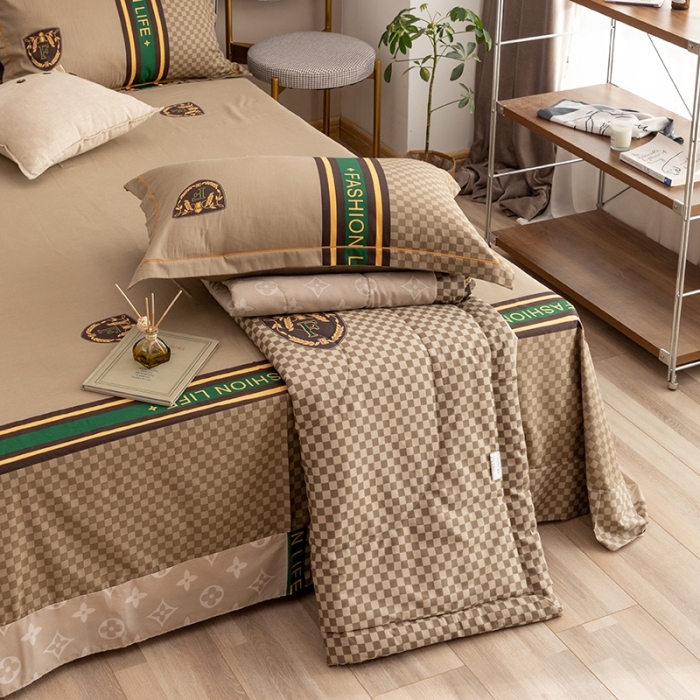 91家纺网 家纺一手货源 找家纺 金爱家 2021新款全棉夏被四件套 加州咖