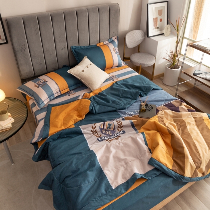 91家纺网 家纺一手货源 找家纺 金爱家 2021新款全棉夏被四件套 摩登