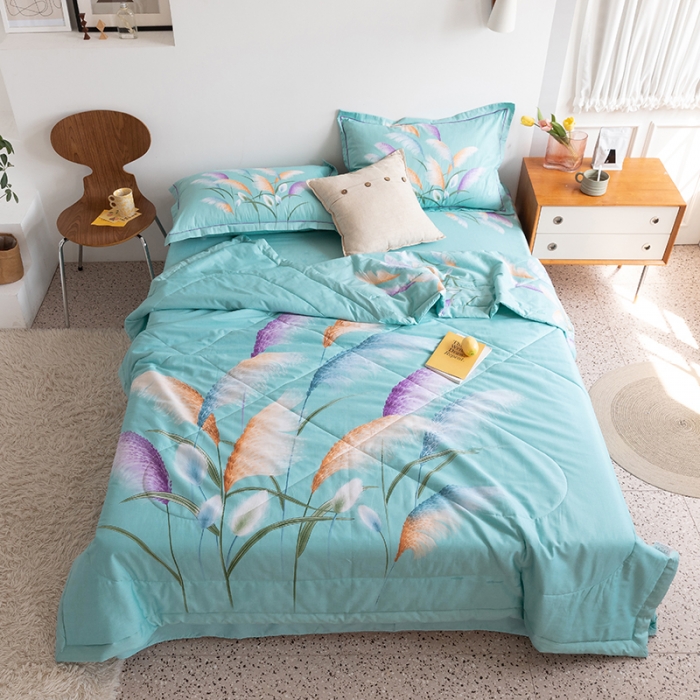 91家纺网 家纺一手货源 找家纺 金爱家 2021新款全棉夏被四件套 穗禾绿