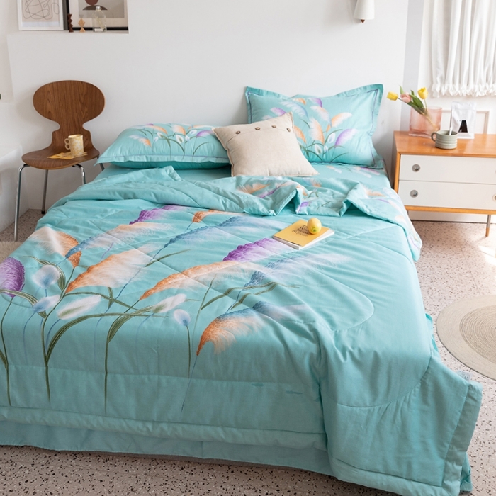 91家纺网 家纺一手货源 找家纺 金爱家 2021新款全棉夏被四件套 穗禾绿