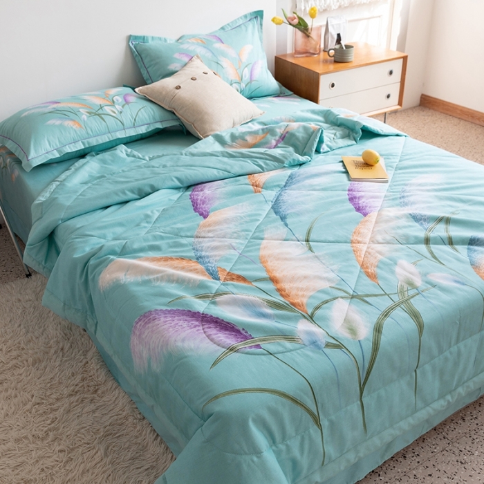 91家纺网 家纺一手货源 找家纺 金爱家 2021新款全棉夏被四件套 穗禾绿