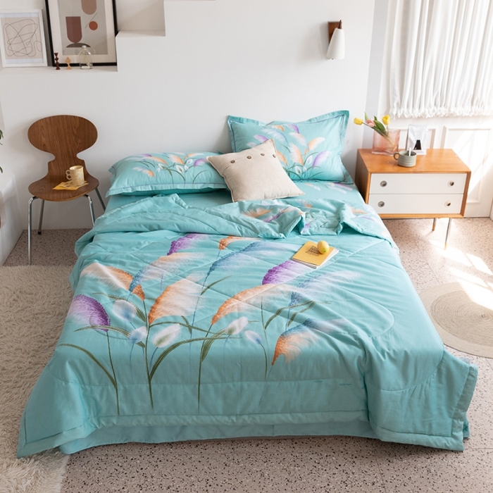 91家纺网 家纺一手货源 找家纺 金爱家 2021新款全棉夏被四件套 穗禾绿