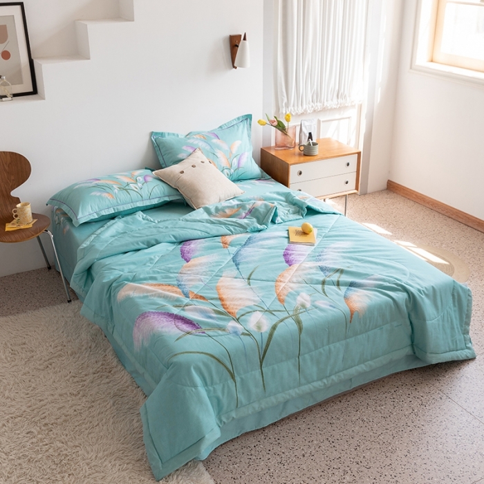 91家纺网 家纺一手货源 找家纺 金爱家 2021新款全棉夏被四件套 穗禾绿