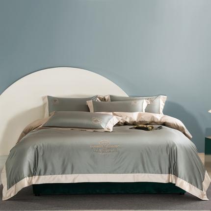 91家纺网 家纺一手货源 找家纺 鼎飞2021新款长绒棉绣花四件套-莫绿+鹅黄