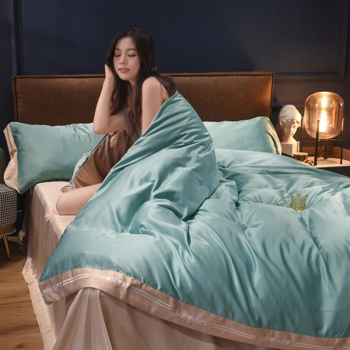 91家纺网 家纺一手货源 找家纺 总-狂想家 2025新款水洗真丝刺绣四件套唯爱 静谧蓝