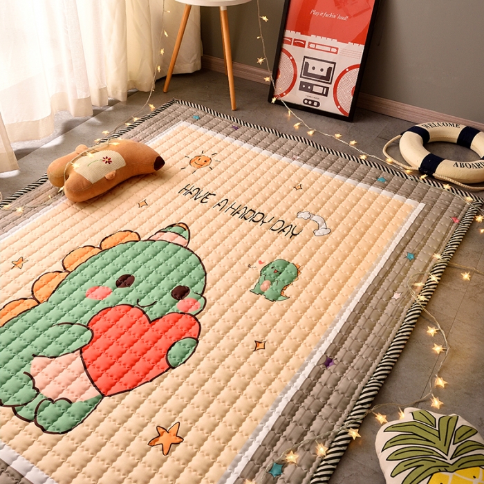 91家纺网 家纺一手货源 找家纺 新款棉质防滑爬爬垫 宝宝爬行垫 加厚地垫客厅地毯 爱心小恐龙