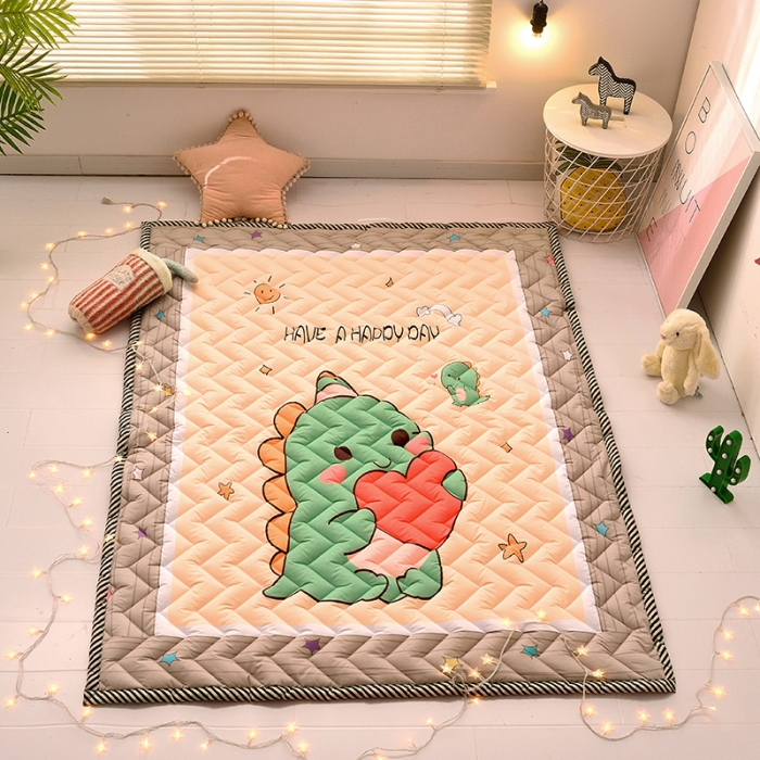 91家纺网 家纺一手货源 找家纺 新款棉质防滑爬爬垫 宝宝爬行垫 加厚地垫客厅地毯 爱心小恐龙