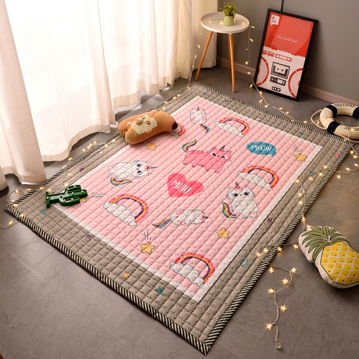 91家纺网 家纺一手货源 找家纺 新款棉质防滑爬爬垫 宝宝爬行垫 加厚地垫客厅地毯 彩虹喵