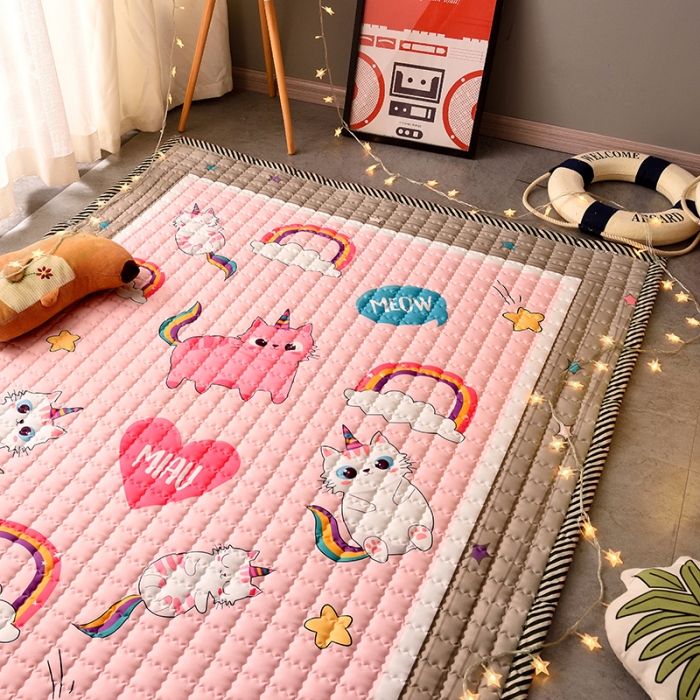 91家纺网 家纺一手货源 找家纺 新款棉质防滑爬爬垫 宝宝爬行垫 加厚地垫客厅地毯 彩虹喵