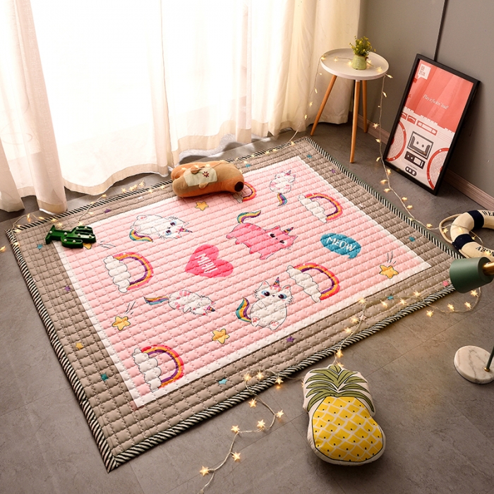 91家纺网 家纺一手货源 找家纺 新款棉质防滑爬爬垫 宝宝爬行垫 加厚地垫客厅地毯 彩虹喵