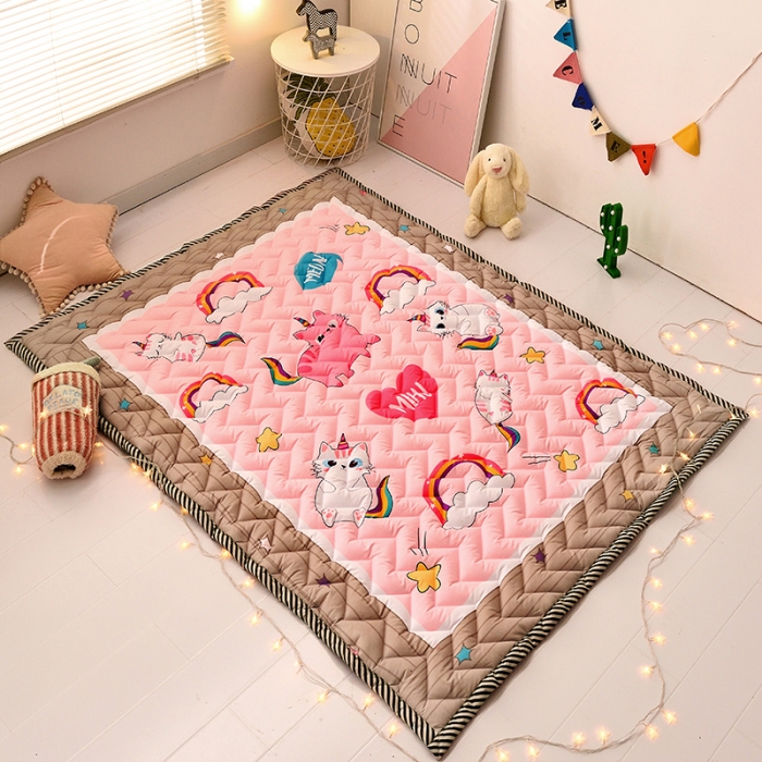 91家纺网 家纺一手货源 找家纺 新款棉质防滑爬爬垫 宝宝爬行垫 加厚地垫客厅地毯 彩虹喵