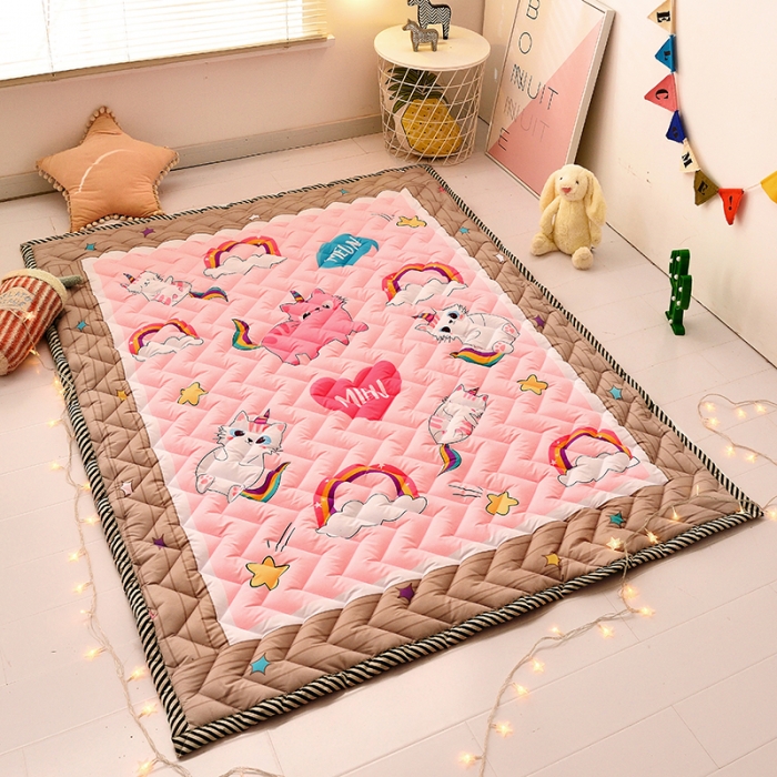 91家纺网 家纺一手货源 找家纺 新款棉质防滑爬爬垫 宝宝爬行垫 加厚地垫客厅地毯 彩虹喵