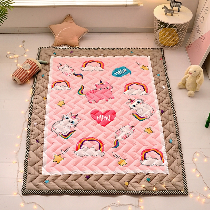 91家纺网 家纺一手货源 找家纺 新款棉质防滑爬爬垫 宝宝爬行垫 加厚地垫客厅地毯 彩虹喵