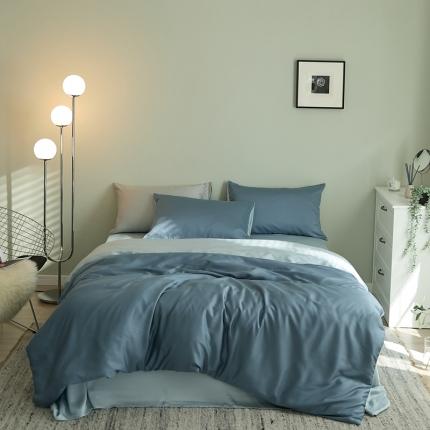 91家纺网 家纺一手货源 找家纺 新款天丝双拼色四件套 风情蓝