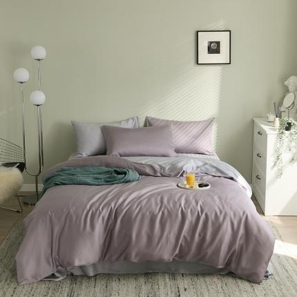 91家纺网 家纺一手货源 找家纺 新款天丝双拼色四件套 优雅紫灰