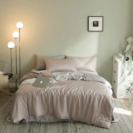 91家纺网 家纺一手货源 找家纺 新款天丝双拼色四件套 洋气裸粉