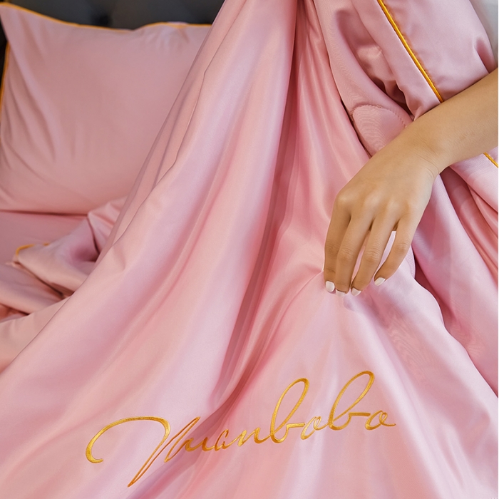 91家纺网 家纺一手货源 找家纺 啊雅 2025新款水洗冰丝夏被四件套 公主粉