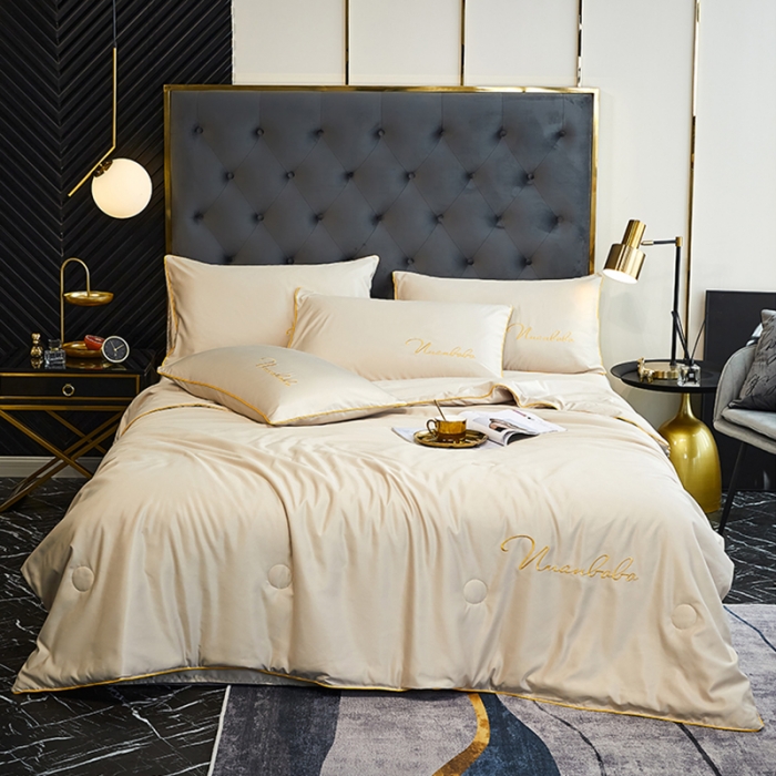 91家纺网 家纺一手货源 找家纺 啊雅 2025新款水洗冰丝夏被四件套 卡其色