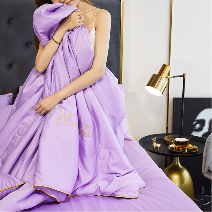 91家纺网 家纺一手货源 找家纺 啊雅 2025新款水洗冰丝夏被四件套 水晶紫