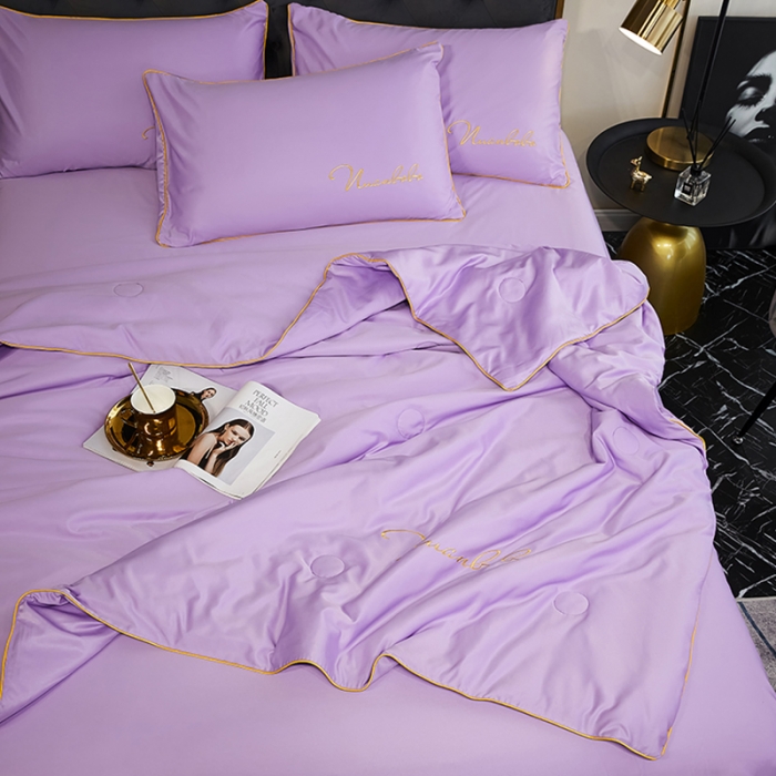 91家纺网 家纺一手货源 找家纺 啊雅 2025新款水洗冰丝夏被四件套 水晶紫