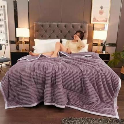 卓盈家纺2021新款三层加厚刺绣毛毯法莱绒羊羔绒 香芋紫
