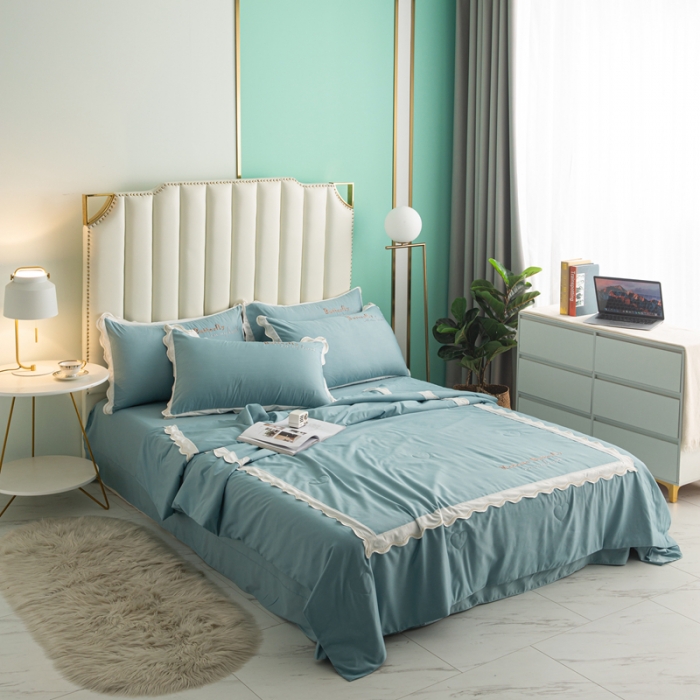 91家纺网 家纺一手货源 找家纺 （总）安妮家居  2021新款法式仙女风水洗刺绣夏被四件套