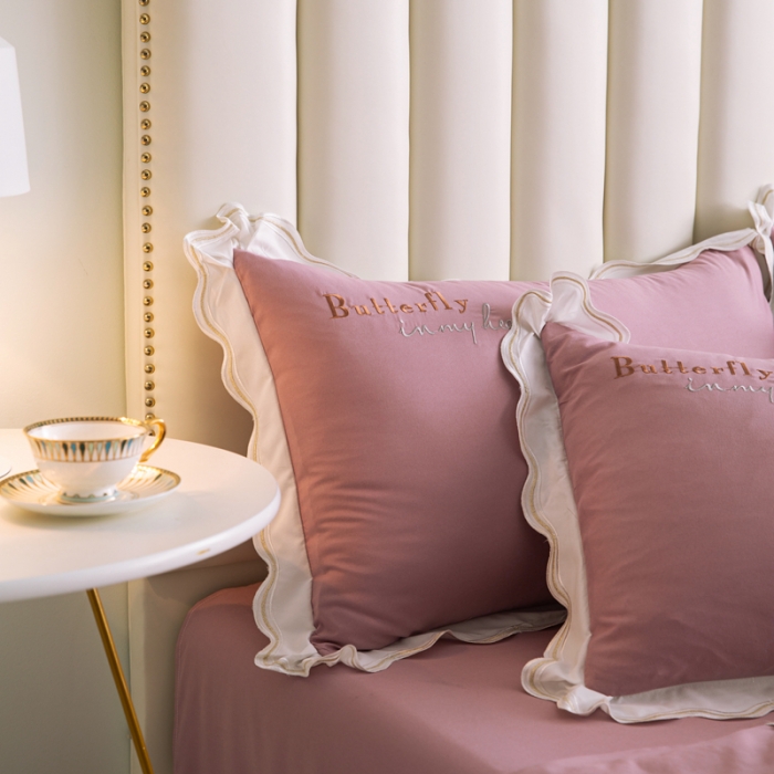 91家纺网 家纺一手货源 找家纺 安妮家居  2021新款法式仙女风水洗刺绣夏被四件套 豆沙