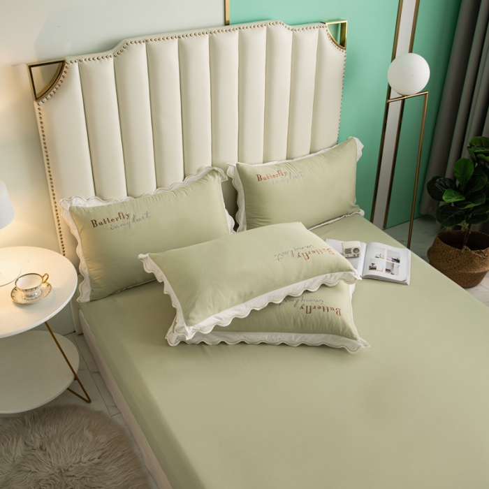 91家纺网 家纺一手货源 找家纺 安妮家居  2021新款法式仙女风水洗刺绣夏被四件套 清新绿