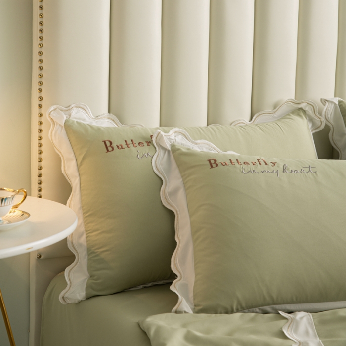 91家纺网 家纺一手货源 找家纺 安妮家居  2021新款法式仙女风水洗刺绣夏被四件套 清新绿