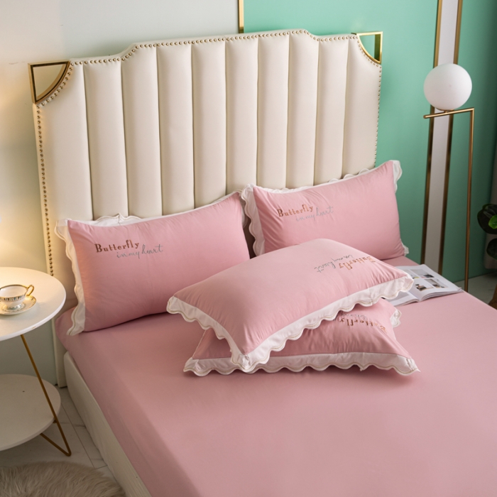 91家纺网 家纺一手货源 找家纺 安妮家居  2021新款法式仙女风水洗刺绣夏被四件套 少女粉