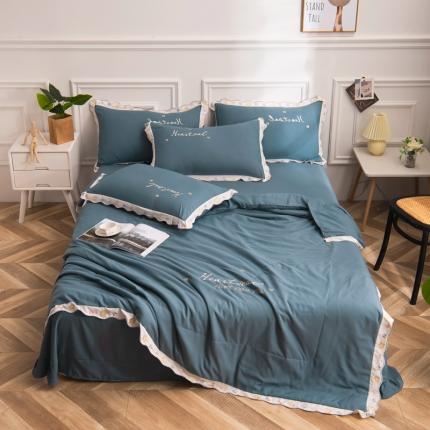 安妮家居 2021新款泫雅风水洗刺绣夏被四件套 星空蓝