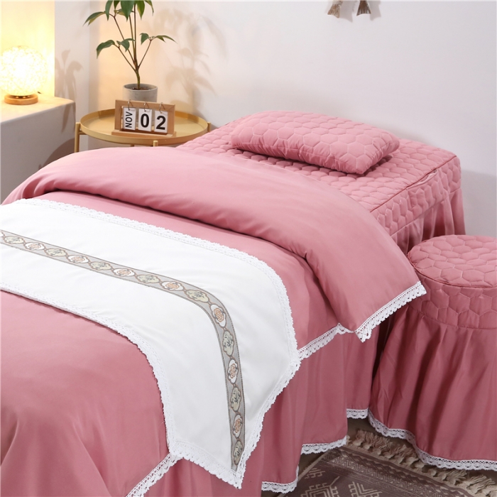 91家纺网 家纺一手货源 找家纺 乐逸 2023新款奥汀系列美容床罩套件 奥汀-红豆沙