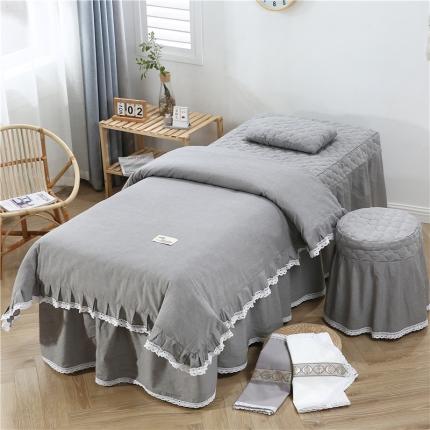 乐逸 2023新款全棉色织水洗棉美容床罩套件 烟灰