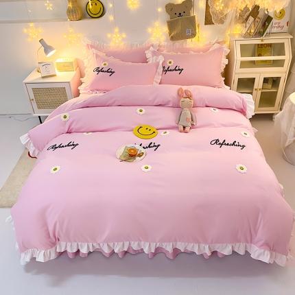 91家纺网 家纺一手货源 找家纺 包小包 2024新款韩版太阳花亲肤磨毛四件套 太阳花-碧玉粉