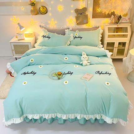 91家纺网 家纺一手货源 找家纺 包小包 2024新款韩版太阳花亲肤磨毛四件套 太阳花-碧玉兰