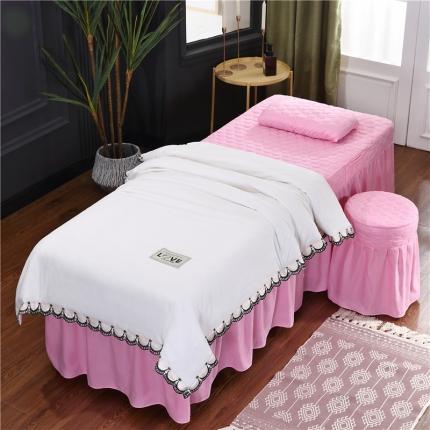 91家纺网 家纺一手货源 找家纺 乐逸 2023新款新款磨毛天丝花边美容床罩 白+粉