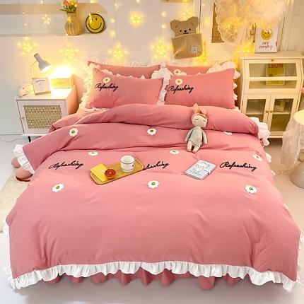 91家纺网 家纺一手货源 找家纺 包小包 2024新款韩版太阳花亲肤磨毛四件套 太阳花-豆沙红